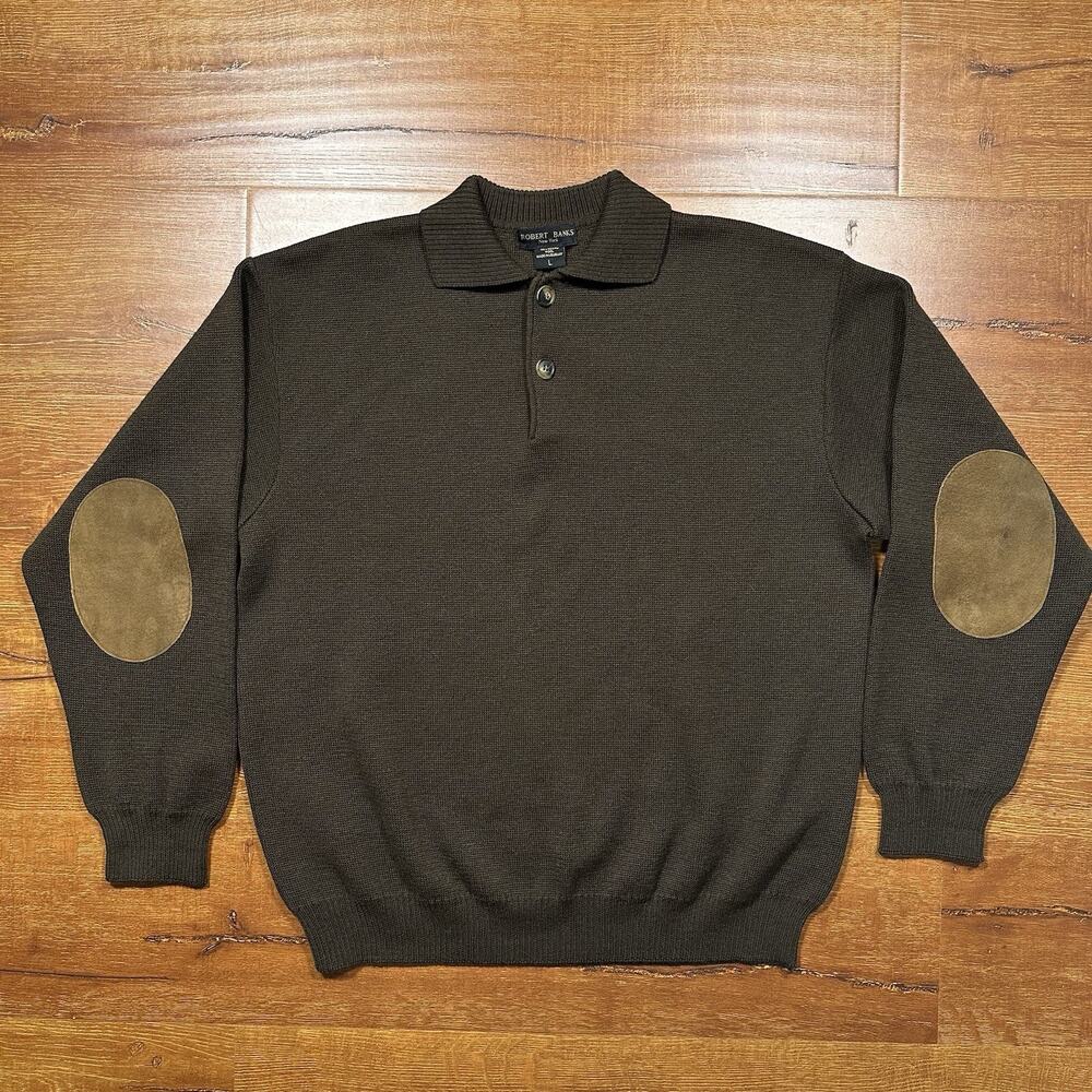 Robert Banks Heavyweight Polo Shirt Mens L Brown 100% Merino Wool Long Sleeve